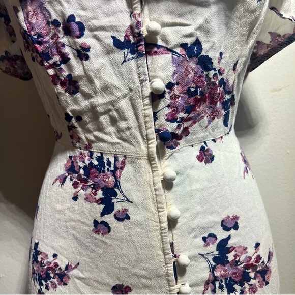 White Off Shoulder Purple Blue Floral Button Front Dress - Picture 5 of 5